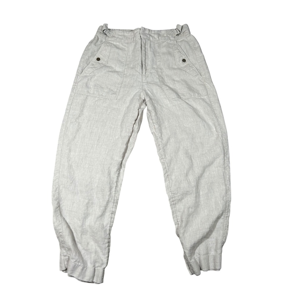 Athleta 100% Linen Jogger Pants‎ Womens 10 Light Beige Casual Summer Vacation
